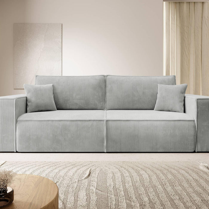 NADUVI Collection Galine 3-zitsbank met Slaapfunctie - Ribstof - Lichtgrijs