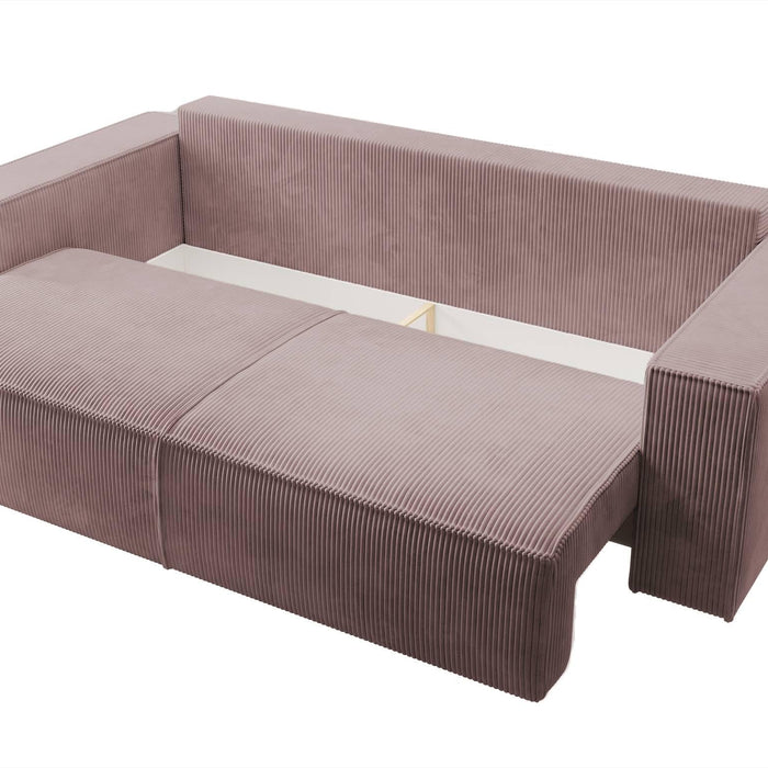 NADUVI Collection Galine 3-zitsbank met Slaapfunctie - Ribstof - Roze