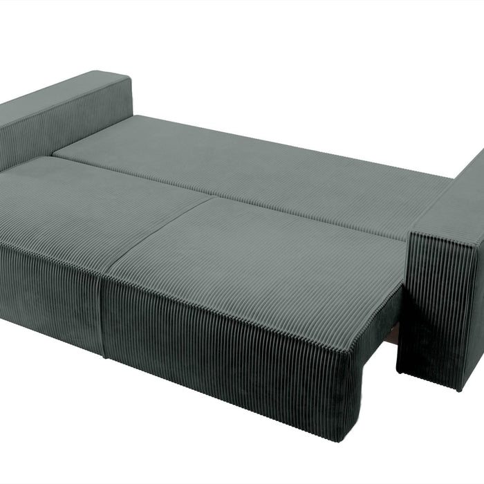 NADUVI Collection Galine 3-zitsbank met Slaapfunctie - Ribstof - Donkergrijs