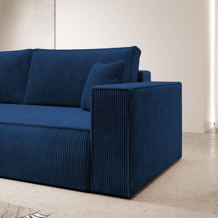 NADUVI Collection Galine 3-zitsbank met Slaapfunctie - Ribstof - Donkerblauw