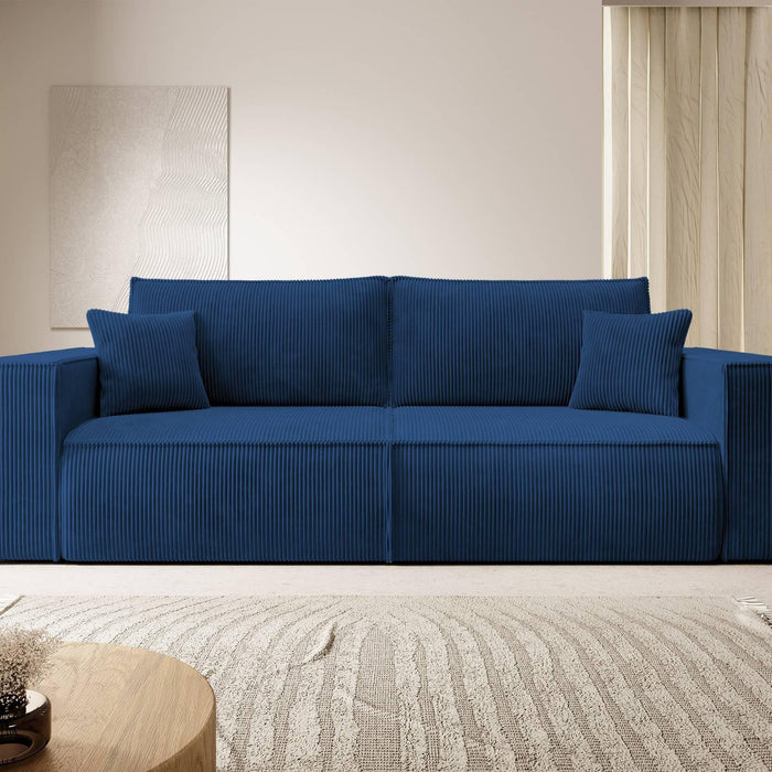 NADUVI Collection Galine 3-zitsbank met Slaapfunctie - Ribstof - Donkerblauw