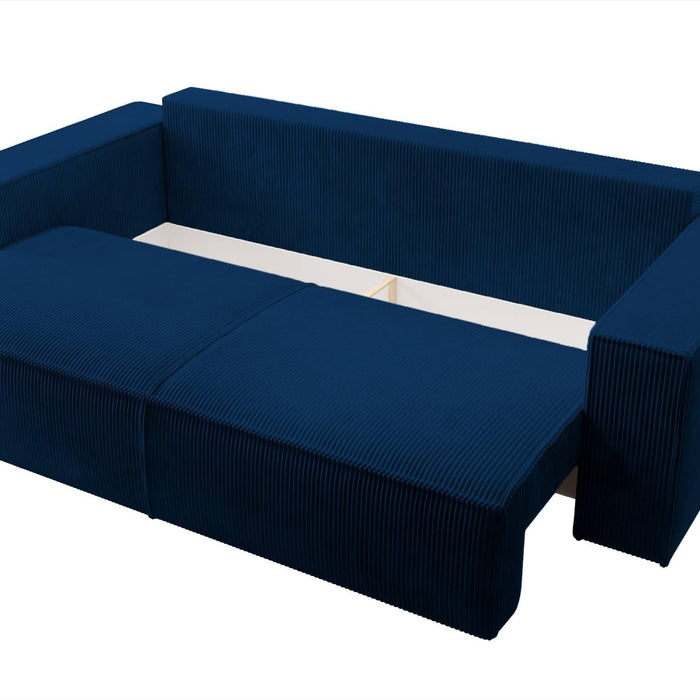 NADUVI Collection Galine 3-zitsbank met Slaapfunctie - Ribstof - Donkerblauw