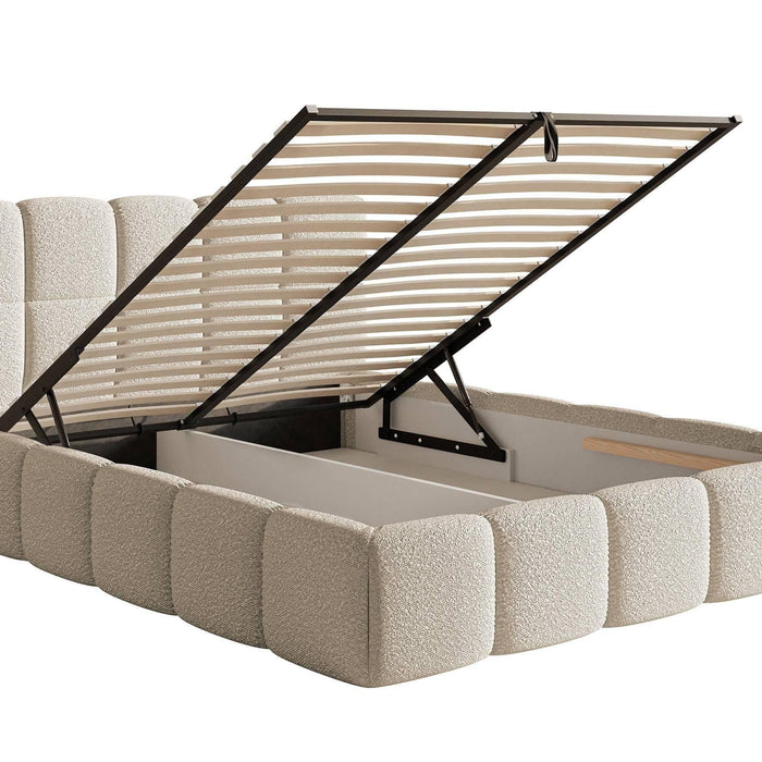 NADUVI Collection Chloe Bedframe 180 x 200 cm - met Opbergvak - Bouclé - Lichtbeige