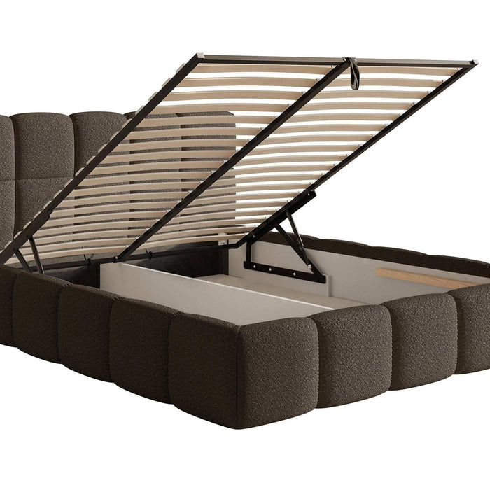 NADUVI Collection Chloe Bedframe 140 x 200 cm - met Opbergvak - Bouclé - Donkerbruin