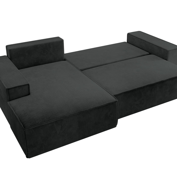 NADUVI Collection Galine Hoekbank met Chaise Longue Links met Slaapfunctie - Ribstof - Zwart