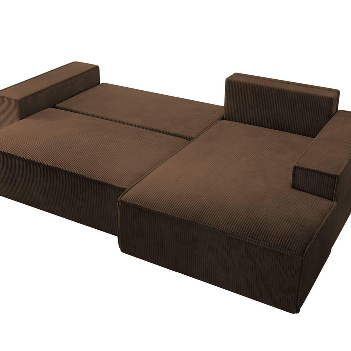NADUVI Collection Galine Hoekbank met Chaise Longue Rechts met Slaapfunctie - Ribstof - Bruin