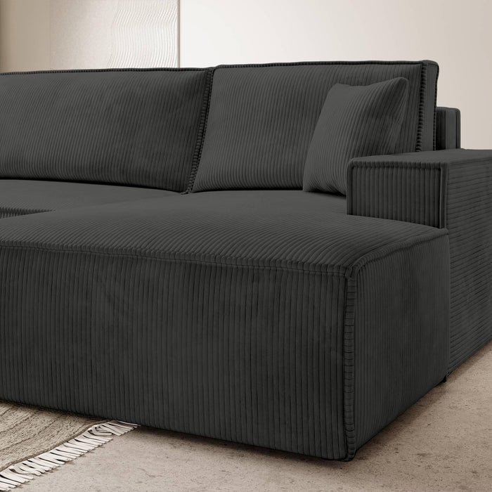 NADUVI Collection Galine Hoekbank met Chaise Longue Rechts met Slaapfunctie - Ribstof - Antraciet