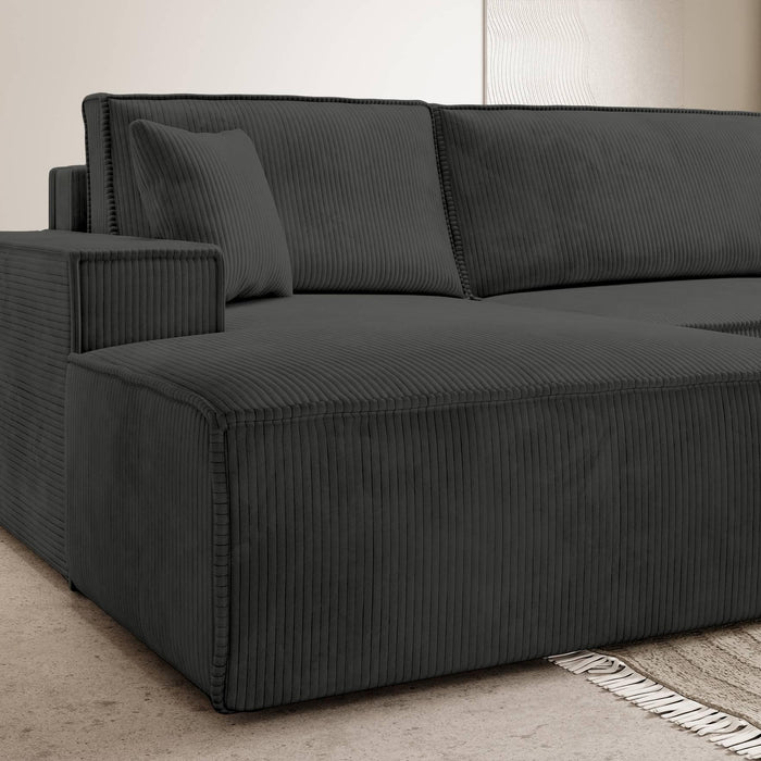 NADUVI Collection Galine Hoekbank met Chaise Longue Links met Slaapfunctie - Ribstof - Antraciet