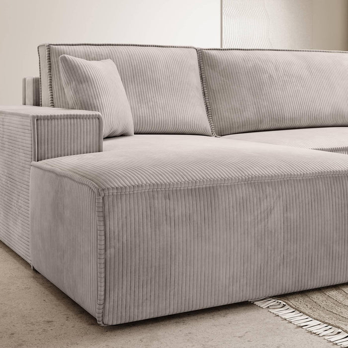 NADUVI Collection Galine Hoekbank met Chaise Longue Links met Slaapfunctie - Ribstof - Crème