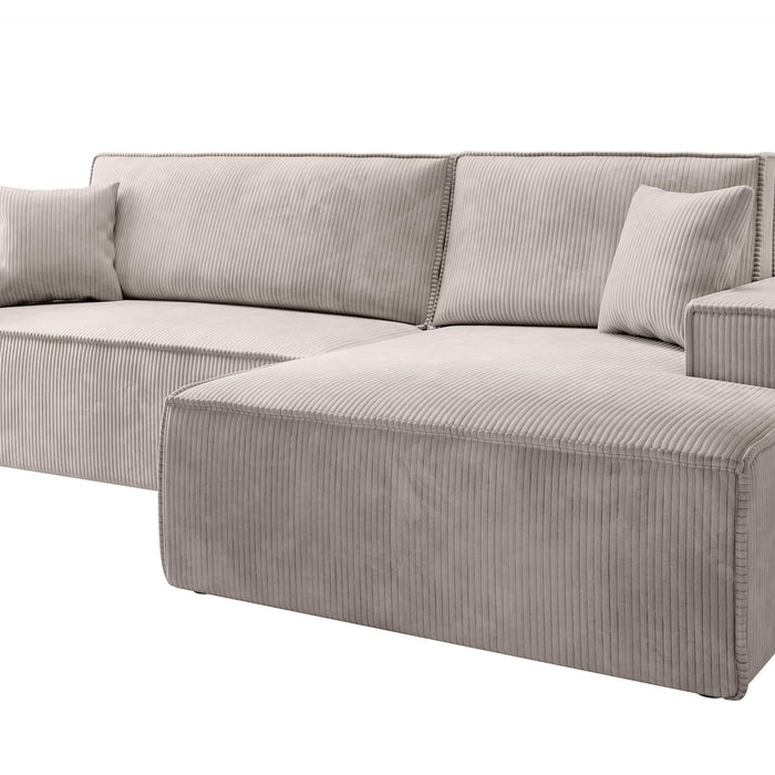 NADUVI Collection Galine Hoekbank met Chaise Longue Rechts met Slaapfunctie - Ribstof - Crème
