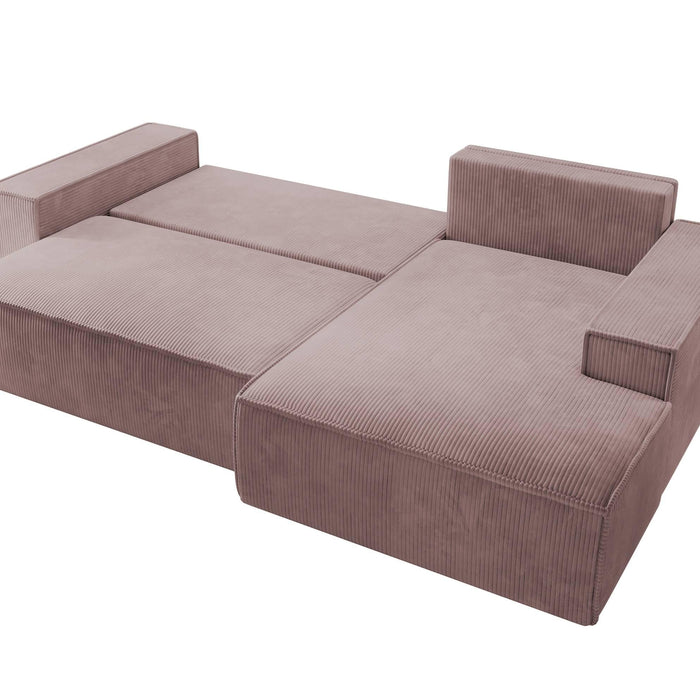 NADUVI Collection Galine Hoekbank met Chaise Longue Rechts met Slaapfunctie - Ribstof - Roze