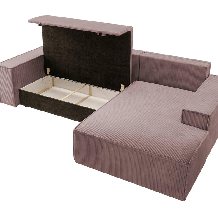 NADUVI Collection Galine Hoekbank met Chaise Longue Rechts met Slaapfunctie - Ribstof - Roze