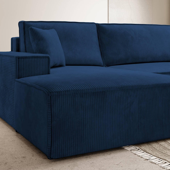 NADUVI Collection Galine Hoekbank met Chaise Longue Links met Slaapfunctie - Ribstof - Donkerblauw