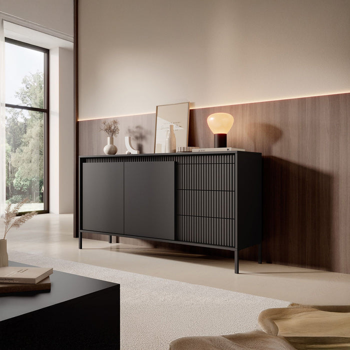 Meubella - Dressoir Saran - Mat zwart - 153 cm