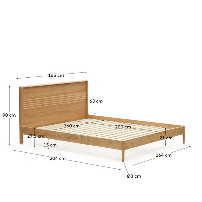 Kave Home - Lenon bed in hout en eikenfineer voor matras 160 x 200 cm