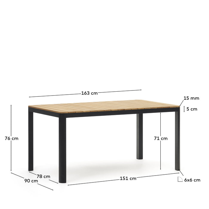 Kave Home - Bona 100% buitentafel in massief teakhout en aluminium met
