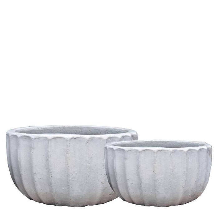 PTMD Rae White ceramic pot ribbed round set of 2