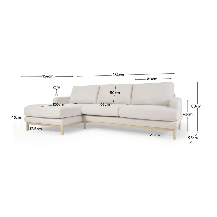 Kave Home Mihaela 3-Zitsbank Chaise Longue Links - Wit