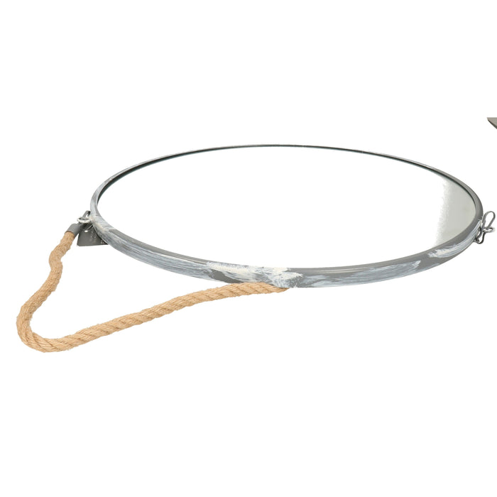 Atmosphera Wandspiegel rond - zilver - met riem - metaal - 38 cm