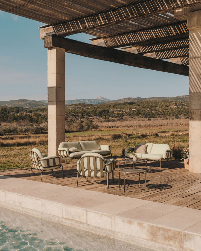 Kave Home - Joncols outdoor salontafel in aluminium met groen gelakte