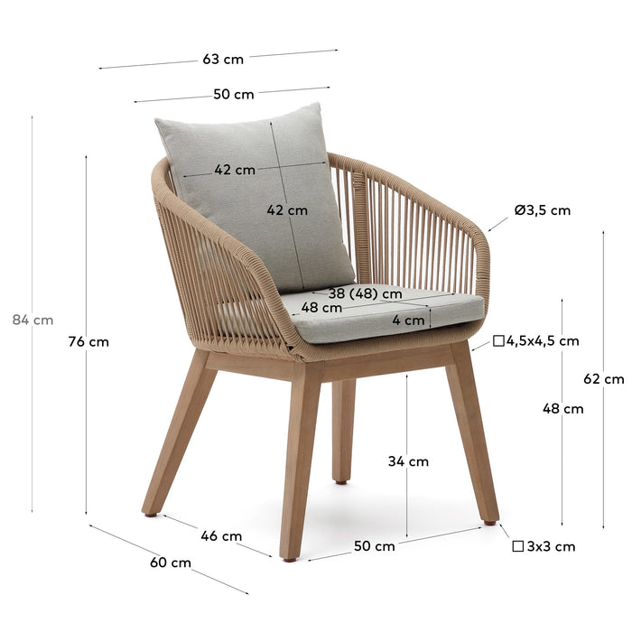 Kave Home - Portalo stoel met beige touw en massieve acaciahouten