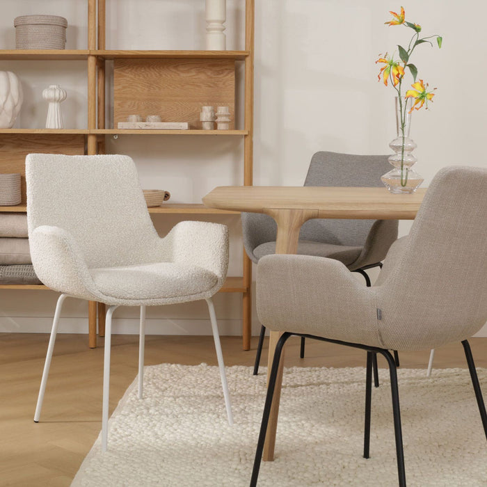 Nolon Nora-Eef Eetkamerstoel Bouclé Beige - met Armleuning - Wit
