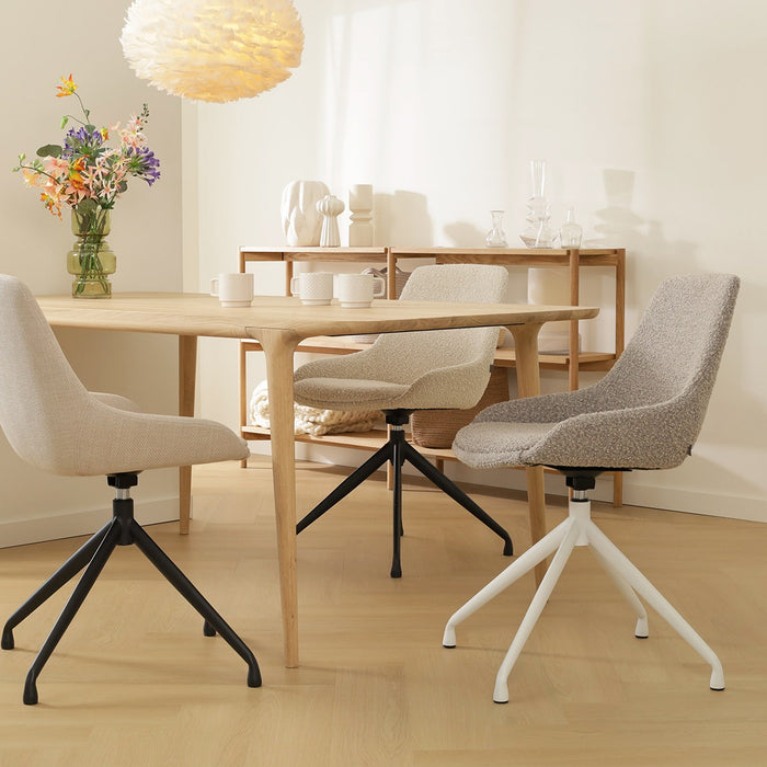 Nolon Nola-Isa Eetkamerstoel Bouclé Taupe - Draaibaar Wit Onderstel