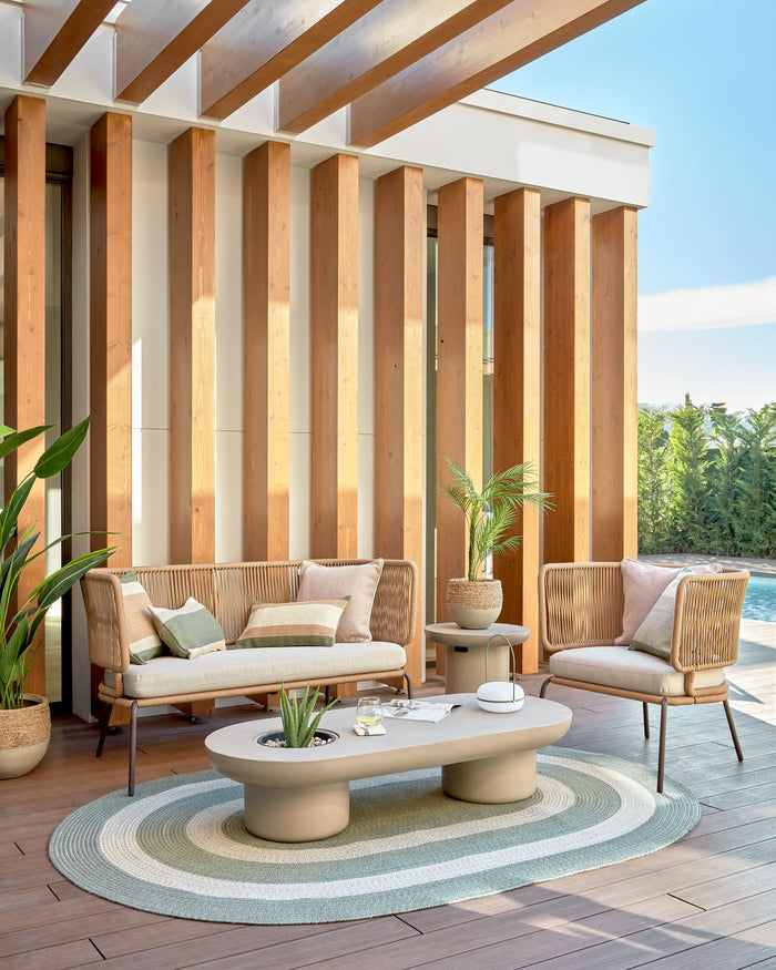 Kave Home - Nadin tweezitsbank in beige koord met gegalvaniseerde