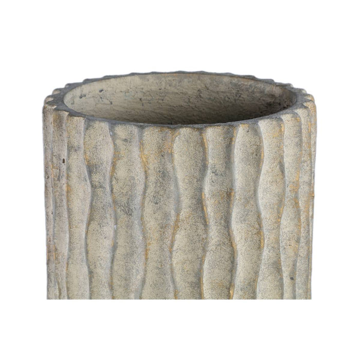 PTMD Mitty Brown cement pot wavy ribs round high L