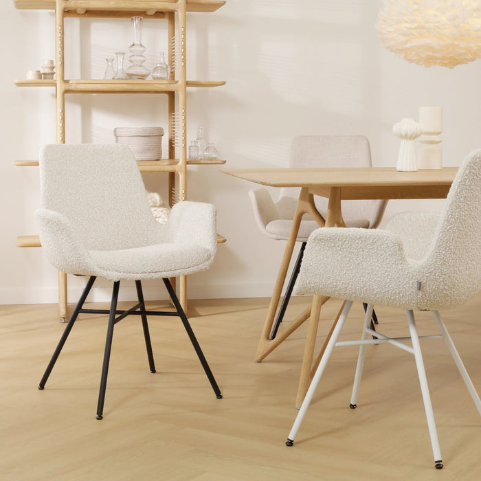 Nolon Noa-Eef Eetkamerstoel Bouclé Beige - met Armleuning - Zwart
