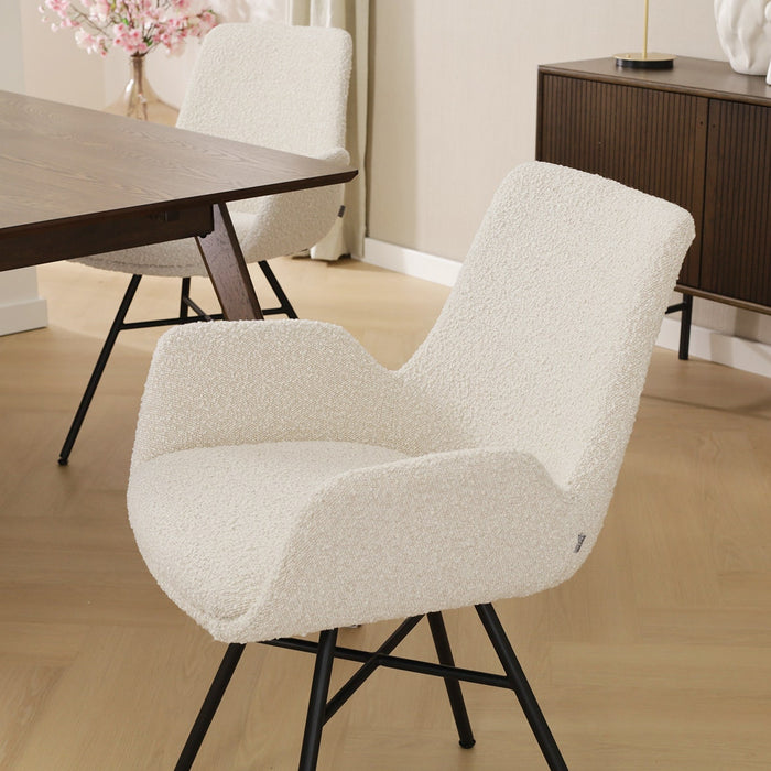 Nolon Noa-Eef Eetkamerstoel Bouclé Beige - met Armleuning - Zwart