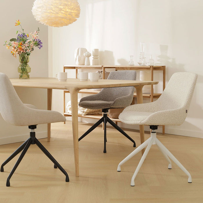 Nolon Nola-Isa Eetkamerstoel Bouclé Beige - Draaibaar Wit Onderstel