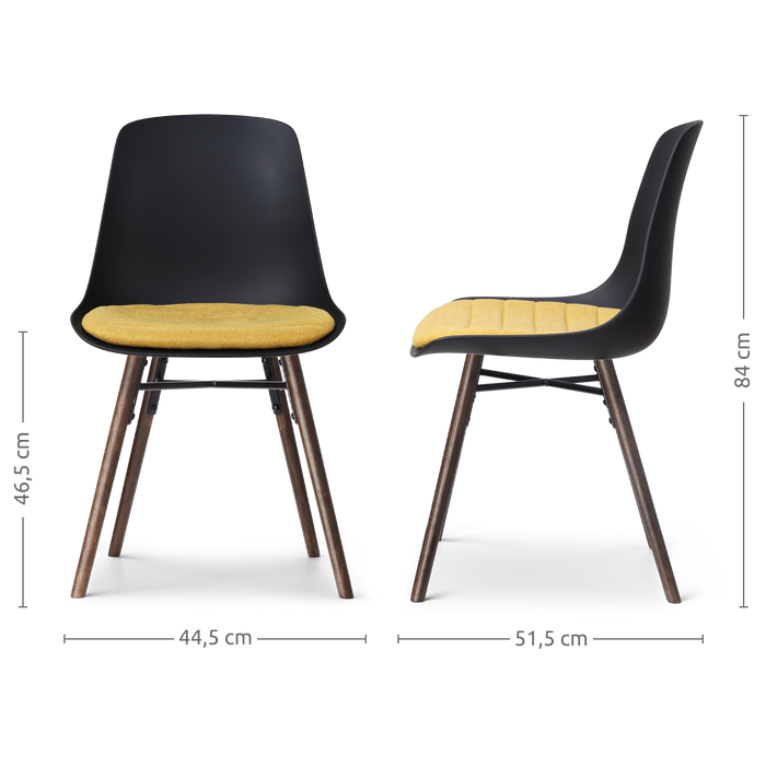 Nolon Nena-Liv Eetkamerstoel Zwart - Okergeel Kussen - Walnoot