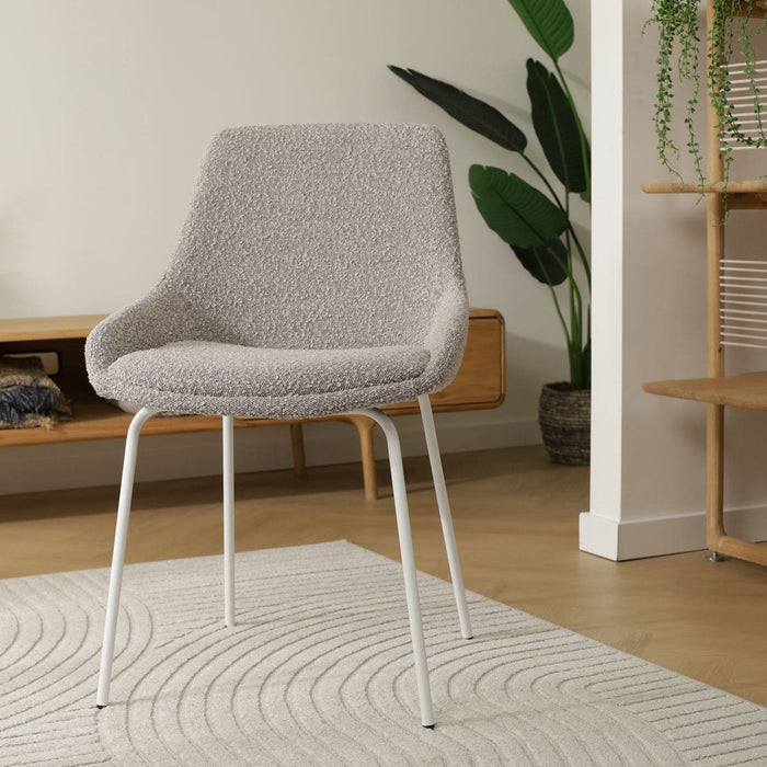Nolon Nora-Isa Eetkamerstoel Bouclé Taupe - Stof - Wit Onderstel
