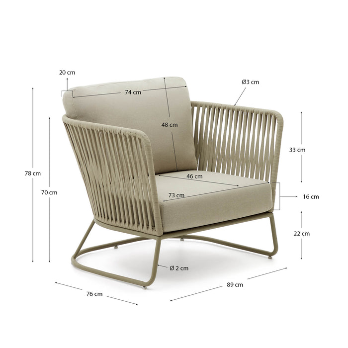 Kave Home - Outdoor-fauteuil Saconca van touw en groen gegalvaniseerd