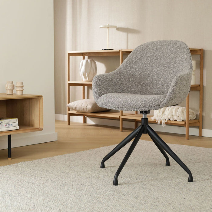 Nolon Nola-Mae Eetkamerstoel Bouclé Taupe - Draaibaar Zwart Onderstel