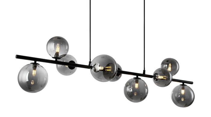Freelight Hanglamp Calcio Zwart - Smoke Glas 9Lichts 125cm