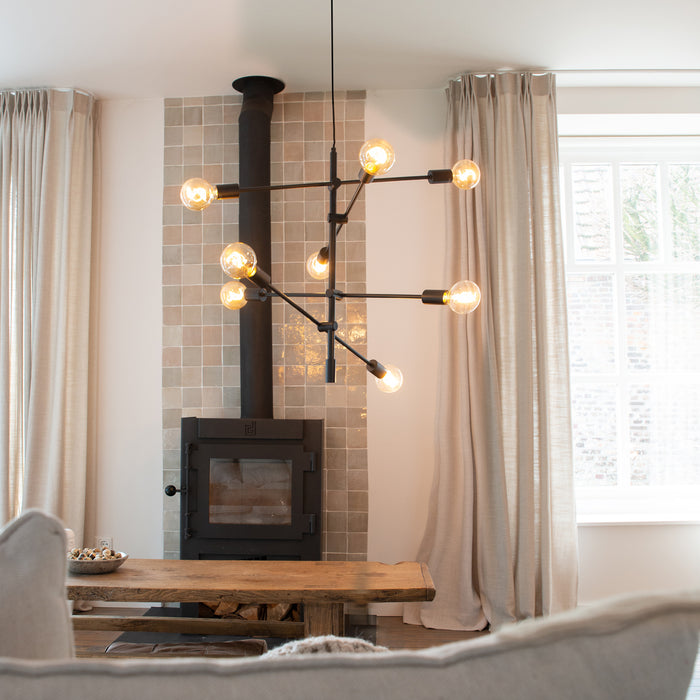 QAZQA Industriële hanglamp zwart 8-lichts - Sydney