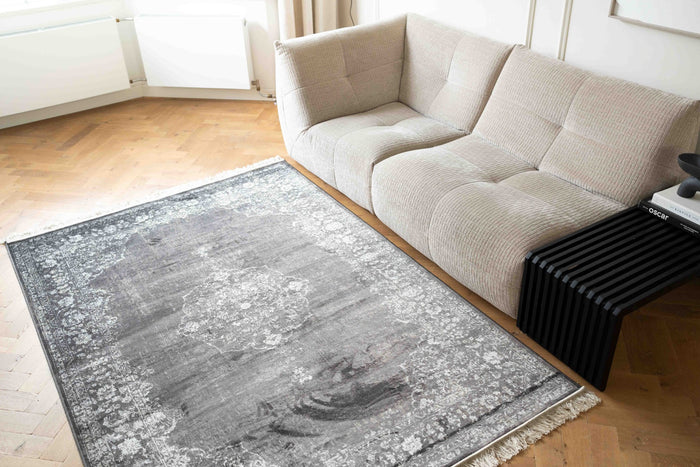 Vintage vloerkleed Ornament antraciet met franjes 195x300cm