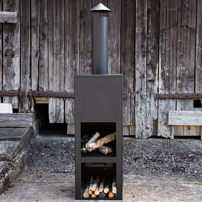 Nest outdoor Niklas metalen tuinhaard zwart - met schoorsteen