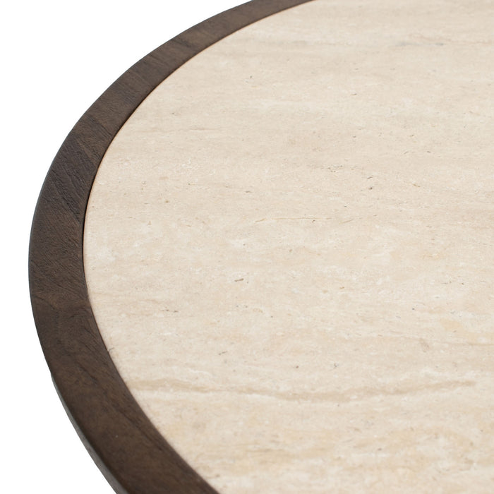 Giga Meubel - Bijzettafel Ø40cm Travertin - Bruin Houten Onderstel