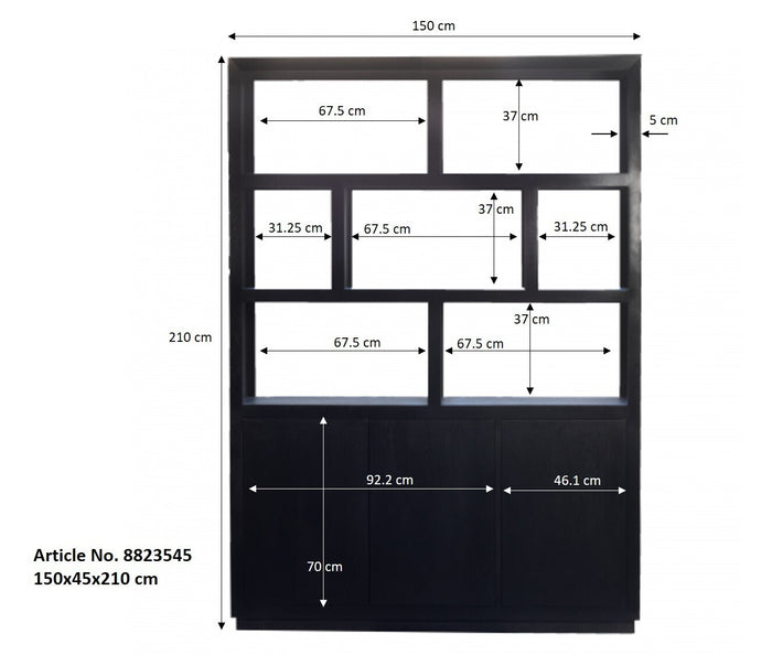 Giga Meubel - Vakkenkast Zwart - 150cm - Vakkenkast Luxurious