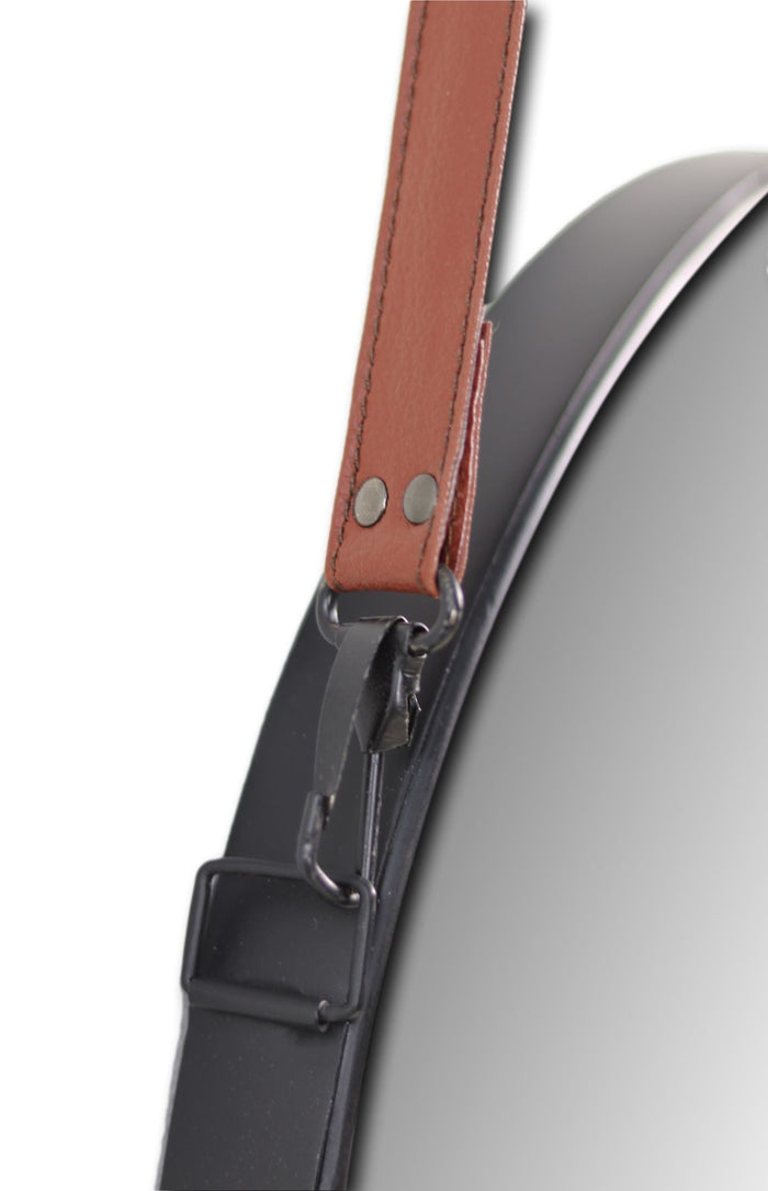 HSM Collection Wandspiegel Zwart Bruin Riem ø45 cm