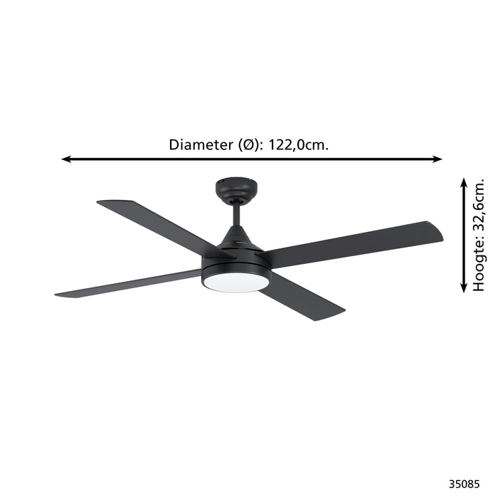 EGLO Trinidad Plafondlamp met ventilator - 122cm - Zwart - Dimbaar