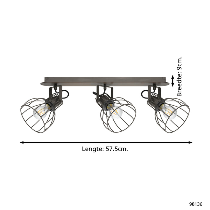 EGLO Sambatello Opbouwspot - E27 - 3-lichts - Bruin, ZIlver