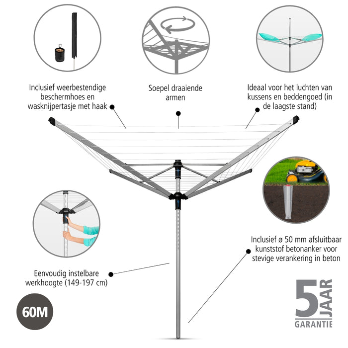 Brabantia Lift-O-Matic Droogmolen 50 m + Grondanker