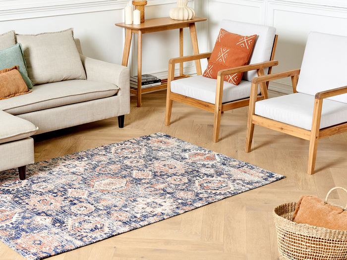 Beliani - KURIN - Vloerkleed - Blauw|Rood - 140 x 200 cm - Katoen