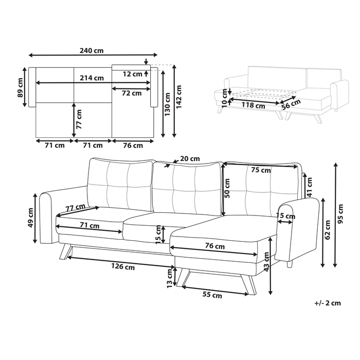 Beliani - SIRO - Slaapbank - Gebroken wit - Linkszijdig - Bouclé