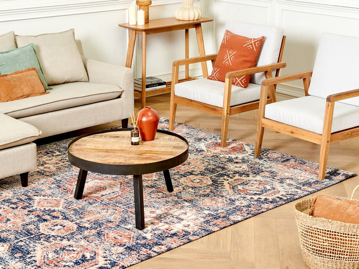 Beliani - KURIN - Vloerkleed - Blauw|Rood - 200 x 300 cm - Katoen