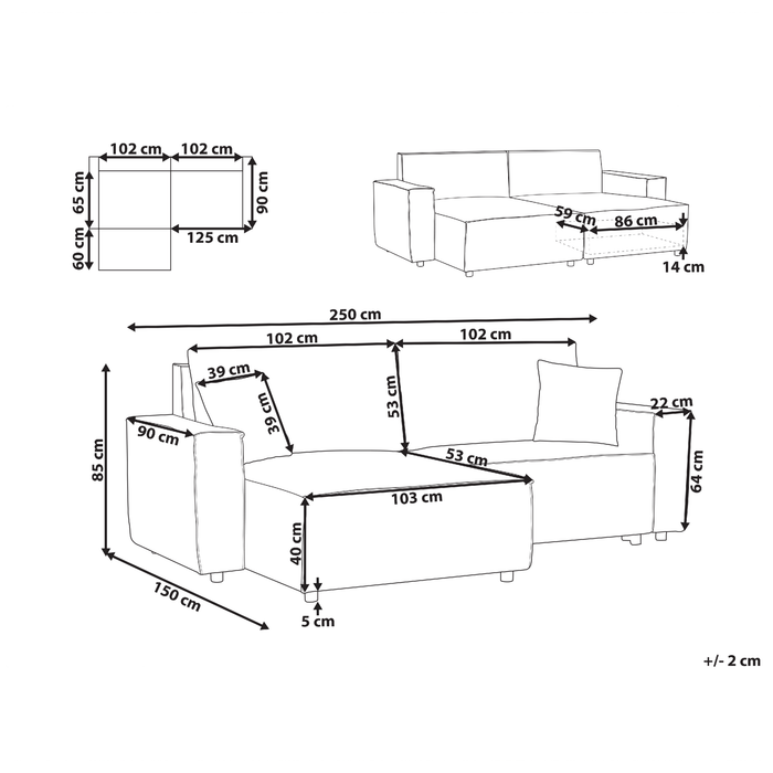 Beliani-KARILA-Hoekbank met slaapfunctie-Donkergrijs-Rechts-Polyester